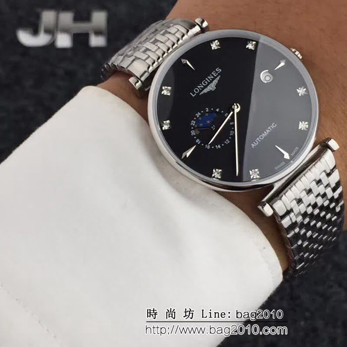 LONGINES浪琴 精鋼表殼 牛皮錶帶男士時尚腕表 WSS1876